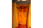 Bold orange shower cabinet from the seventies.