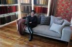 Carole Pritchard, of Textilia. Sofa by David Shaw, in Logan Glamis, by Textilia.
