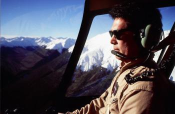 Akira Matshushita pilots his Robinson R44 towards Maruia Springs. Akira Matshushita pilots his Robinson R44 towards Maruia Springs.